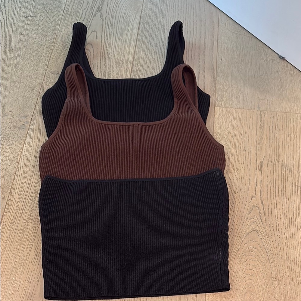 Babaton Brown and Black Fitted Crop Tank Top